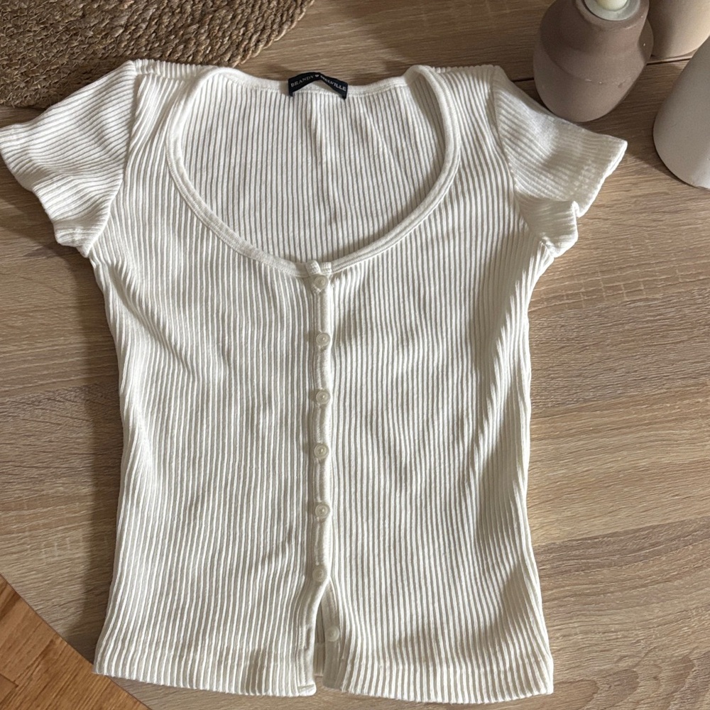 Brandy Melville Cream Ribbed Button-Down Shirt